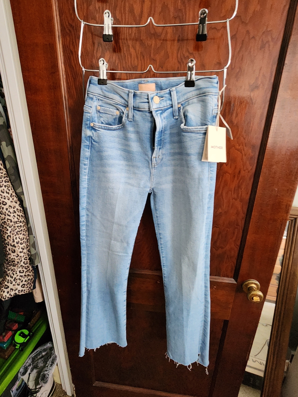 NWT MOTHER The Insider Crop Step Fray High Rise Light Wash Jeans, Size 24